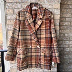 Free People Mari Plaid Blazer in Winter Wheat
